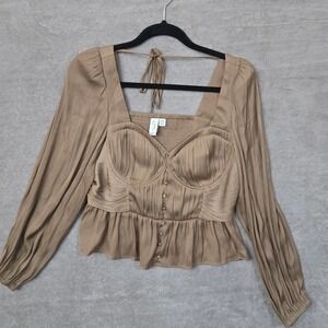 Joie Satin Top Medium Ruched Peplum Coquette Forest Fairy Y2K  Corset Romantic